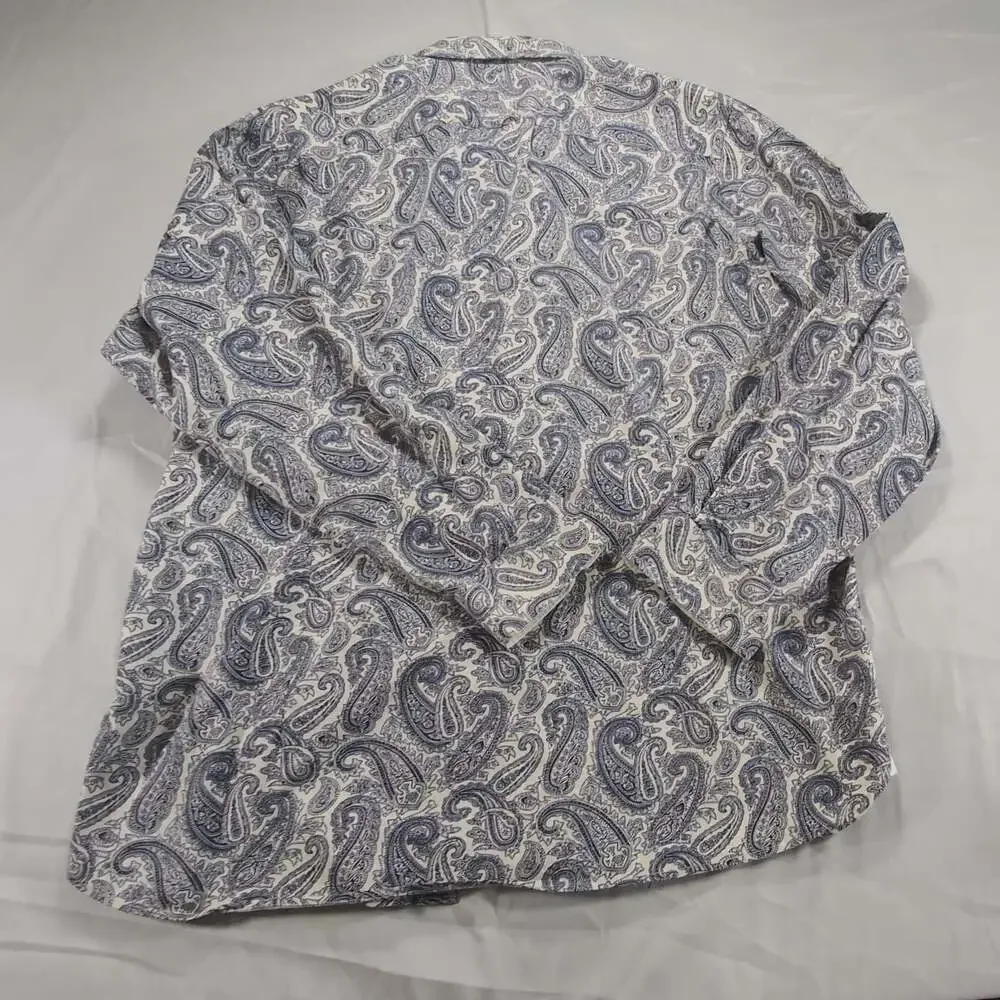 Daniel Cremieux Blue and White Paisley Long Sleeve Button-Down Shirt.  XL